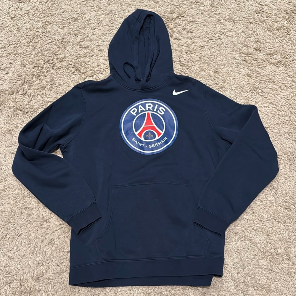 LNWOT Nike Navy Blue Paris Saint-Germain Logo Pullover Hoodie Sweatshirt Large
